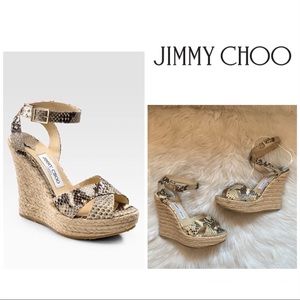 JIMMY CHOO Phoenix Snakeskin Espadrille Wedges